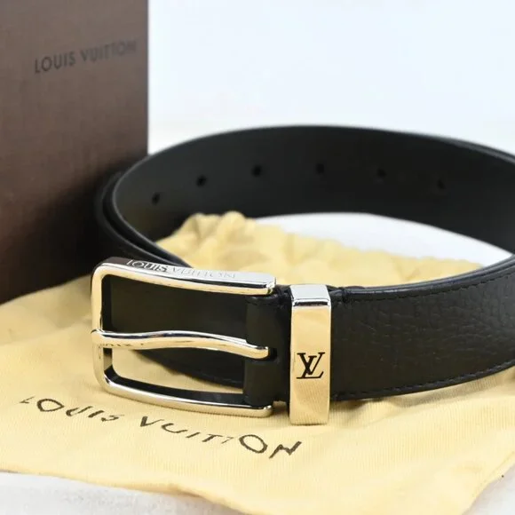Louis Vuitton Black Leather Pont Neuf Silver Buckle Belt 85  display picture 1